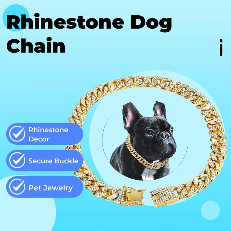 Rhinestone Decorated Dog Chain, 1 Count Pet Necklace with Secure Buckle, Fashionable Pet Accessories for Small Medium Large Dogs